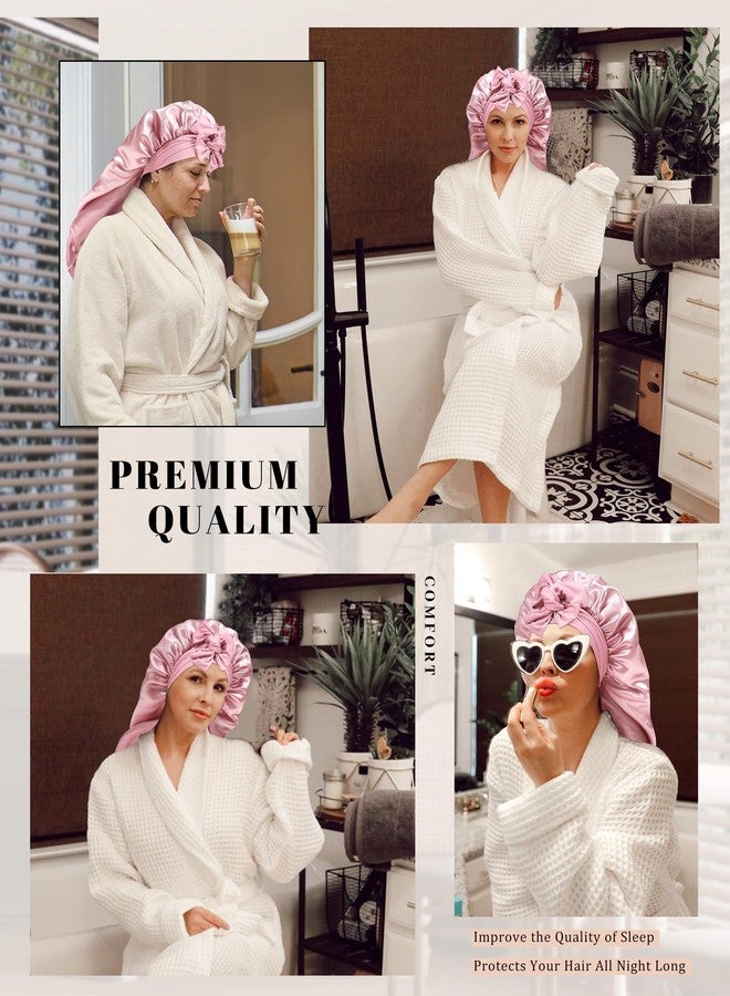 CHLINS Long Bonnet Satin Bonnet for Sleeping Women Double Layer Hair Bonnet Braid Bonnet with Stretchy Tie Band(Pink) - Image 5